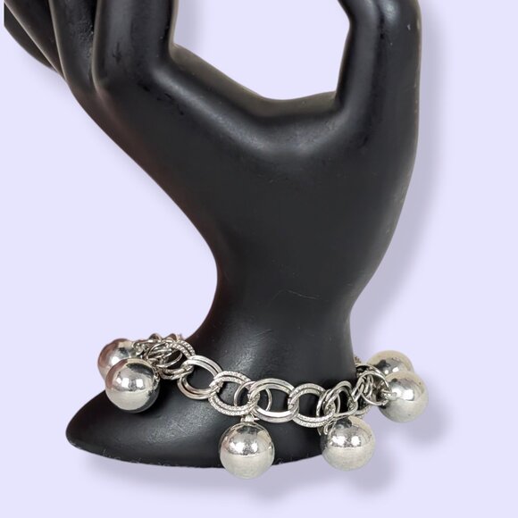 Silver Tone Dangling Ball Bracelet / Anklet - Picture 2 of 5
